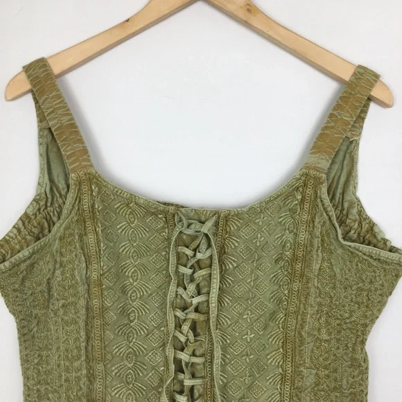 Vintage Green Embroidered Cropped Corset Renaissance Tank Top Forest Fairy - Picture 4 of 13